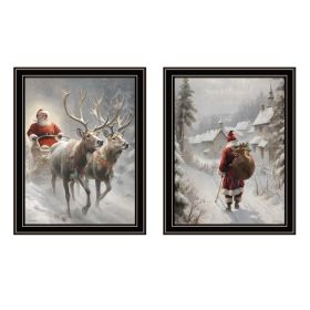 Trendy Decor 4U 2-Piece Vignette On The Eve of Christmas Black Framed Wall Art for Living Room, Holiday Wall Art Print for Home Decor