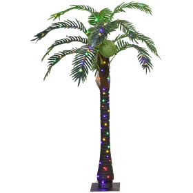 Outsunny 5' Artificial Lighted Palm Tree with 3 Coconuts, 200 LED Light, Color Changing Light Up Tropical Palm Tree with Remote for Indoor, Outdo