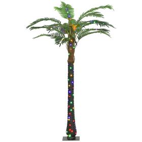 Outsunny 6' Artificial Lighted Palm Tree with 3 Coconuts, 240 LED Light, Color Changing Light Up Tropical Palm Tree with Remote for Indoor, Outdo