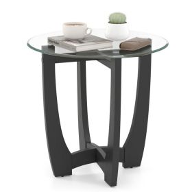 23.5 Inch Round End Side Table with Tempered Glass Tabletop