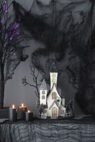 10x8.3x13.5" Cardboard Lighted Haunted House, Black Beige Tabletop holiday halloween decor, Battery Powered