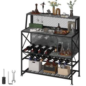 VEVOR Wine Rack Home Bar Table, Industrial Liquor Storage Cabinets with Glass Holder