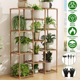 Multi-tier Wooden Plant Stand 11 Potted Flower Display Shelf Rack Vase Holder for Patio Balcony Garden(No shipments on weekends)