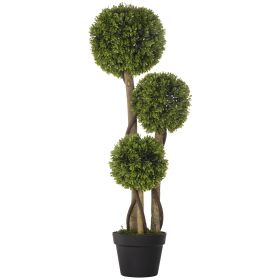 Artificial Plant for Home Decor Indoor & Outdoor Fake Plants Artificial Tree in Pot, 3 Ball Boxwood Topiary Tree for Home Office, Living Room Dec