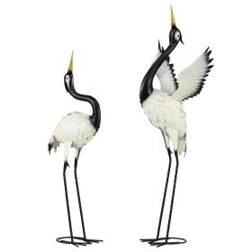 Outsunny Heron Garden Statues, 35.5" & 40.5" Standing Bird Sculptures, Metal Yard Art Decor for Lawn, Patio, Backyard, Landscape Decoration Set o