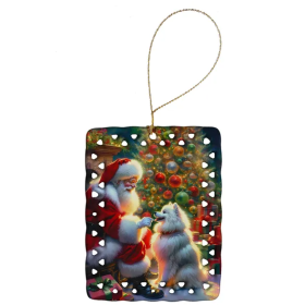 American Eskimo And Santa Claus Porcelain Ornament Christmas Tree Hanging Decorations For Home Christmas Holiday, Rectangle, Gift, Multicolor (Option: Default)