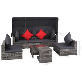 vidaXL 7 Piece Patio Lounge Set with Cushions Poly Rattan Gray (Option: as picture)