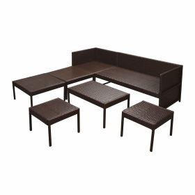 vidaXL 6 Piece Patio Lounge Set with Cushions Poly Rattan Brown (Option: as picture)