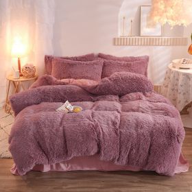 Luxury Thick Fleece Duvet Cover Queen King Winter Warm Bed Quilt Cover Pillowcase Fluffy Plush Shaggy Bedclothes Bedding Set Winter Body Keep War (Option: Bean Paste-2.0M)