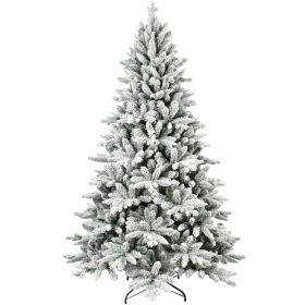 5 Feet PVC Flocked Artificial Christmas Tree With 768 Branch Tips & Metal Brackets, Collapsible Fake Tree With Realistic Snow Leaves For Home Dec (Option: White and green)