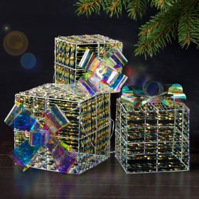 3pcs 7.5in-6.3in-5in Colorful Gift Box, Warm White Light, Iris, 4.5V 3.6W, Christmas Lighting Gift Box (Option: Warm White)