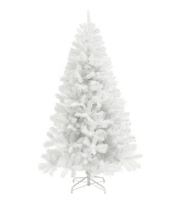 HOMCOM 9ft Tall Artificial Christmas Tree, Unlit Xmas Tree With 2132 Branch Tips, Auto Open, Steel Base, Holiday  For Home Office, White (Color: White)