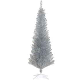 HOMCOM 5' Artificial Pencil Christmas Tree, Slim Xmas Tree With 294 Realistic Branch Tips And Plastic Stand, Silver (Color: Silver)