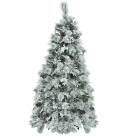 6FT Pre-Lit Spruce Snow Flocked Christmas Tree With Pine Cones, Artificial Xmas Tree With 403 Branch Tips,Mixed PE  PVC Branches, 250 Multi-Color (Option: As Pic)