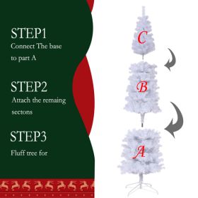 7.5 Feet White Slender Faux Christmas Tree Including Foldable Metal Stands (Color: White)