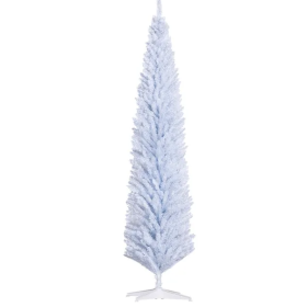 HOMCOM 8' Artificial Pencil Christmas Tree, Slim Xmas Tree With 618 Realistic Branch Tips And Plastic Stand, White (Option: As Pic)