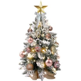 22in Tabletop Artificial Mini Rose Gold Christmas Tree W Light With Flocked Snow (Option: Rose Gold)