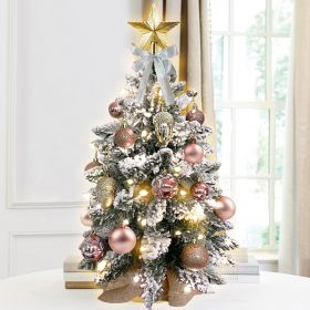 2ft Mini Christmas Tree With Light Artificial Small Tabletop Christmas Decoration With Flocked Snow, Exquisite Decor & Xmas Ornaments For Table T (Color: Gold)