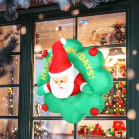 4ft Window Santa Claus Wreath, 5 LED Lights, Bundle Pocket Christmas Inflatable Decoration (Option: 4ft)