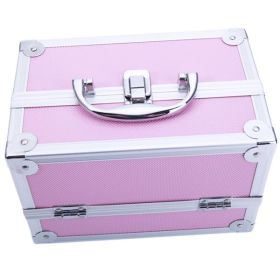 Aluminum Alloy Portable Makeup Case With Mirror (Color: Pink)