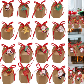 24 Pcs Christmas Gift Boxes With Ribbon And Cards Cartoon Santa Claus Reindeer Snowman Pattern Box Paper Cookies Candy Treat Boxes For Christmas (Option: Multi)