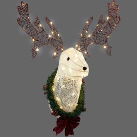 Deer Head Flower Wreath Wall Mounted Warm White Light (Option: Warm White)