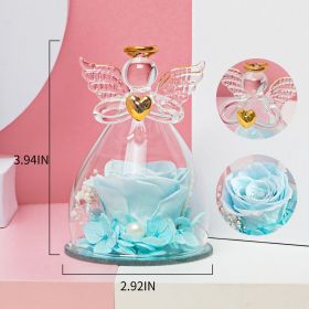 1pc; Birthday Gifts For Women; Preserved Rose In Angel Glass; Mom Grandma Gifts On Mother's Day; Valentine's Day; Wedding; Thanksgiving; Christma (Color: Teal Blue)