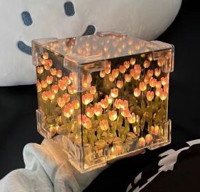 DIY Tulip Cube Mirror Lamp,Pink,21 Flowers Tulip Lamp (Color: Pink)