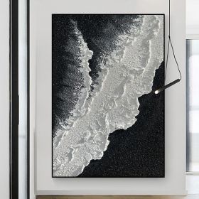 Modern Abstract handpainted large size wholesale prodcut ocean seaside thick grey and black Oil painting Simple Design Wall Art (size: 50X70cm)