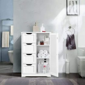 4 Drawer Bathroom Cabinet Storage Cupboard 3 Shelves Free Standing White (Color: White)