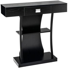 Console Table with Drawer and 2-Tier Shelves for Entryway Living Room (Color: Black)