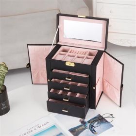 Double Opening 5-layer Jewelry Storage Box (Color: Black)