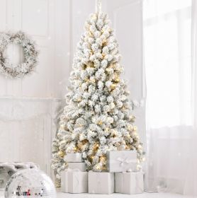 7FT Pre-lit Flocked Christmas Tree With 1,064 Memory Wire Tips  Effortlessly Fluffed, Perfectly Shaped, And Lit With 400 Warm Incandescent Lights (Option: GreenWhite)